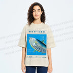 Unisex Vintage Japanese Fish Poster Printed Washed Tee