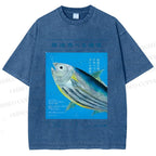 Unisex Vintage Japanese Fish Poster Printed Washed Tee