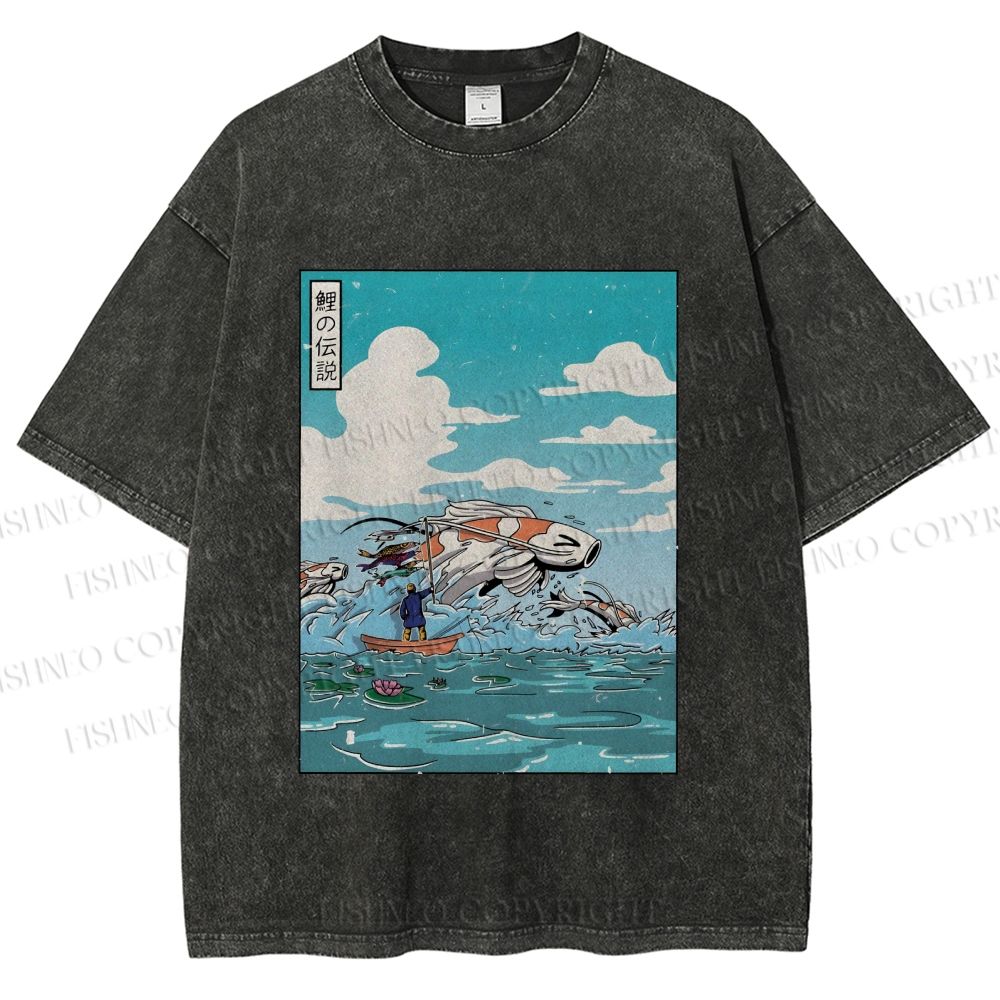 Unisex Japanese Art Koi Fish Printed Washed Tee