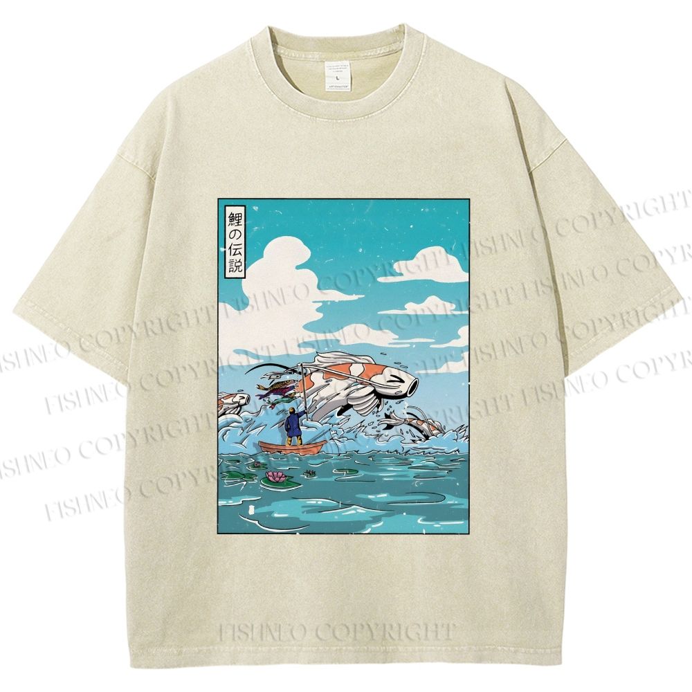 Unisex Japanese Art Koi Fish Printed Washed Tee