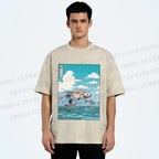 Unisex Japanese Art Koi Fish Printed Washed Tee