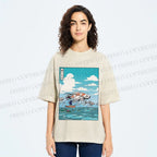 Unisex Japanese Art Koi Fish Printed Washed Tee