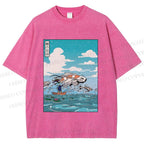 Unisex Japanese Art Koi Fish Printed Washed Tee