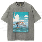 Unisex Japanese Art Koi Fish Printed Washed Tee