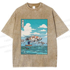Unisex Japanese Art Koi Fish Printed Washed Tee