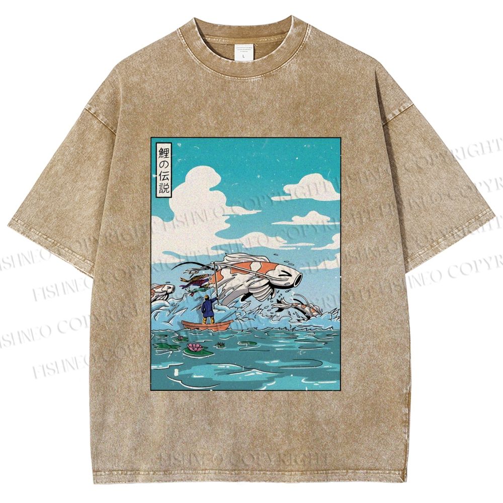 Unisex Japanese Art Koi Fish Printed Washed Tee