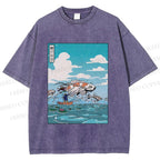 Unisex Japanese Art Koi Fish Printed Washed Tee