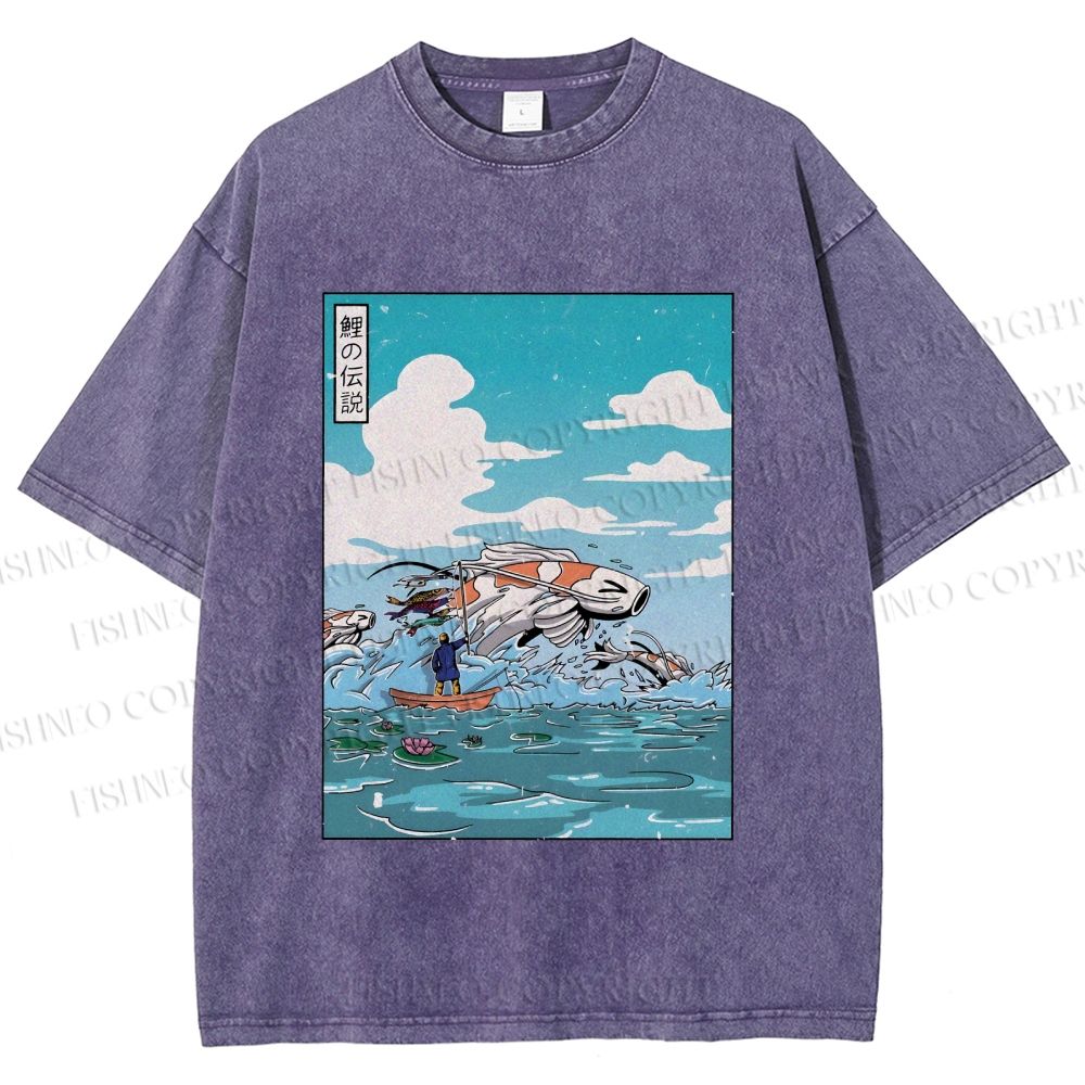 Unisex Japanese Art Koi Fish Printed Washed Tee