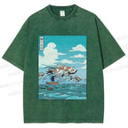 Unisex Japanese Art Koi Fish Printed Washed Tee