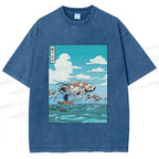 Unisex Japanese Art Koi Fish Printed Washed Tee