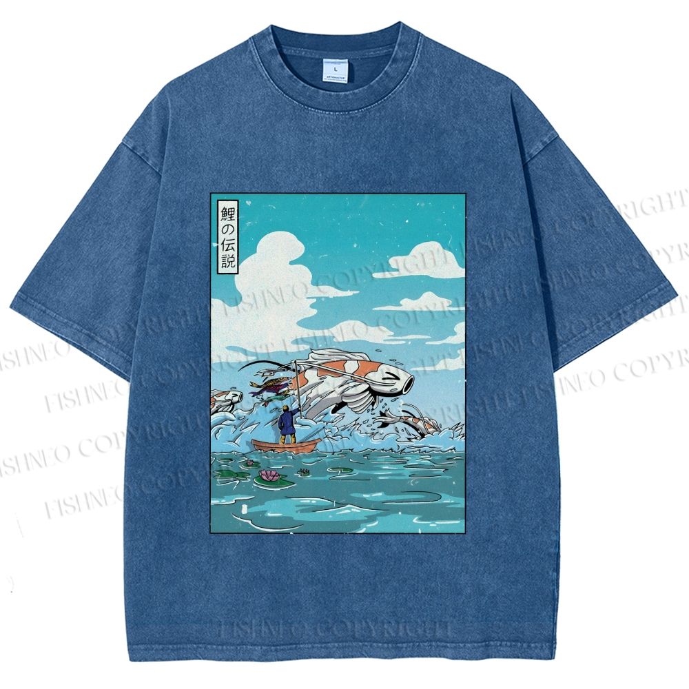 Unisex Japanese Art Koi Fish Printed Washed Tee