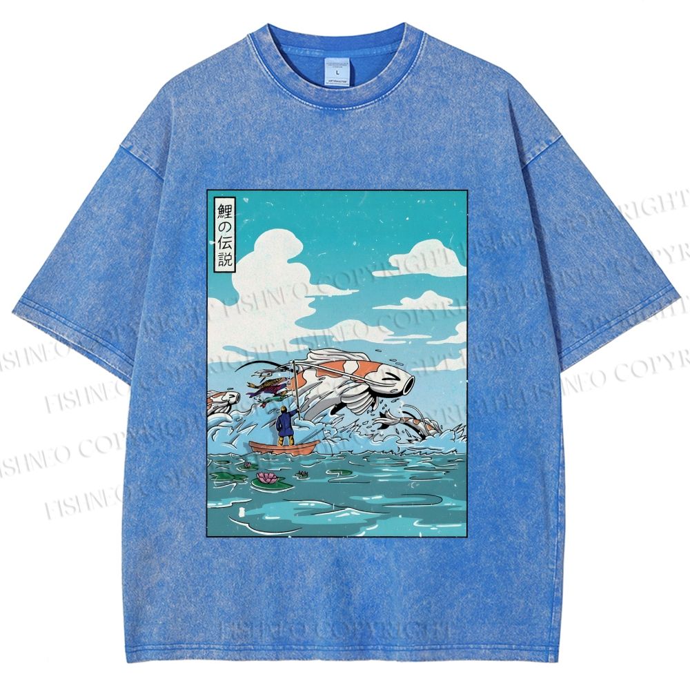 Unisex Japanese Art Koi Fish Printed Washed Tee