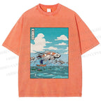 Unisex Japanese Art Koi Fish Printed Washed Tee