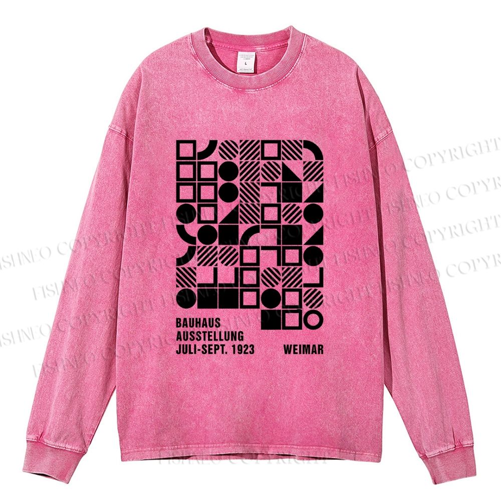 Unisex Bauhaus Design Casual Washed Printed Long Sleeve T-shirt
