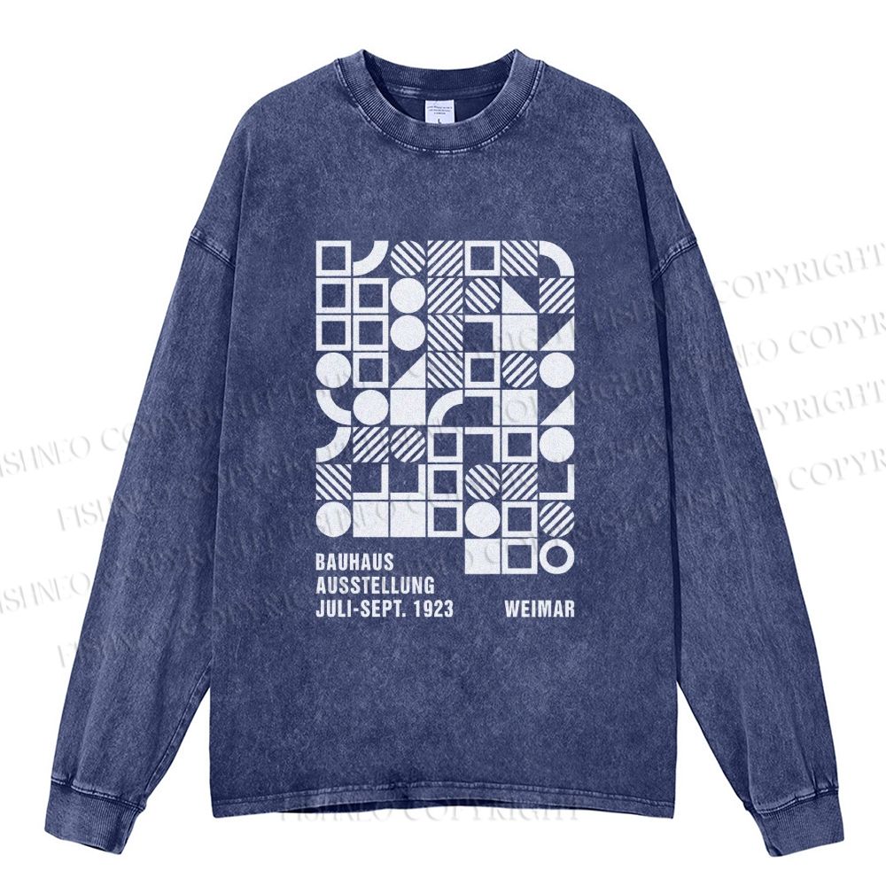 Unisex Bauhaus Design Casual Washed Printed Long Sleeve T-shirt
