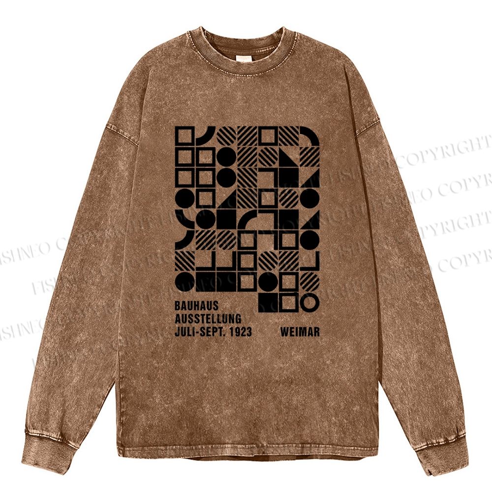 Unisex Bauhaus Design Casual Washed Printed Long Sleeve T-shirt