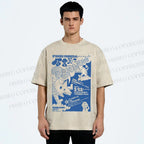 Unisex Japanese Wolf Poster Printed Washed Tee