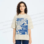 Unisex Japanese Wolf Poster Printed Washed Tee