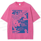Unisex Japanese Wolf Poster Printed Washed Tee