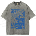 Unisex Japanese Wolf Poster Printed Washed Tee