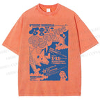 Unisex Japanese Wolf Poster Printed Washed Tee