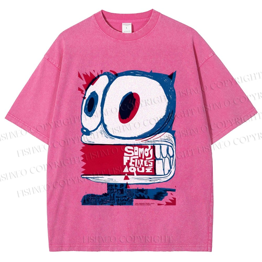 Unisex Silly Cat Printed Washed Tee