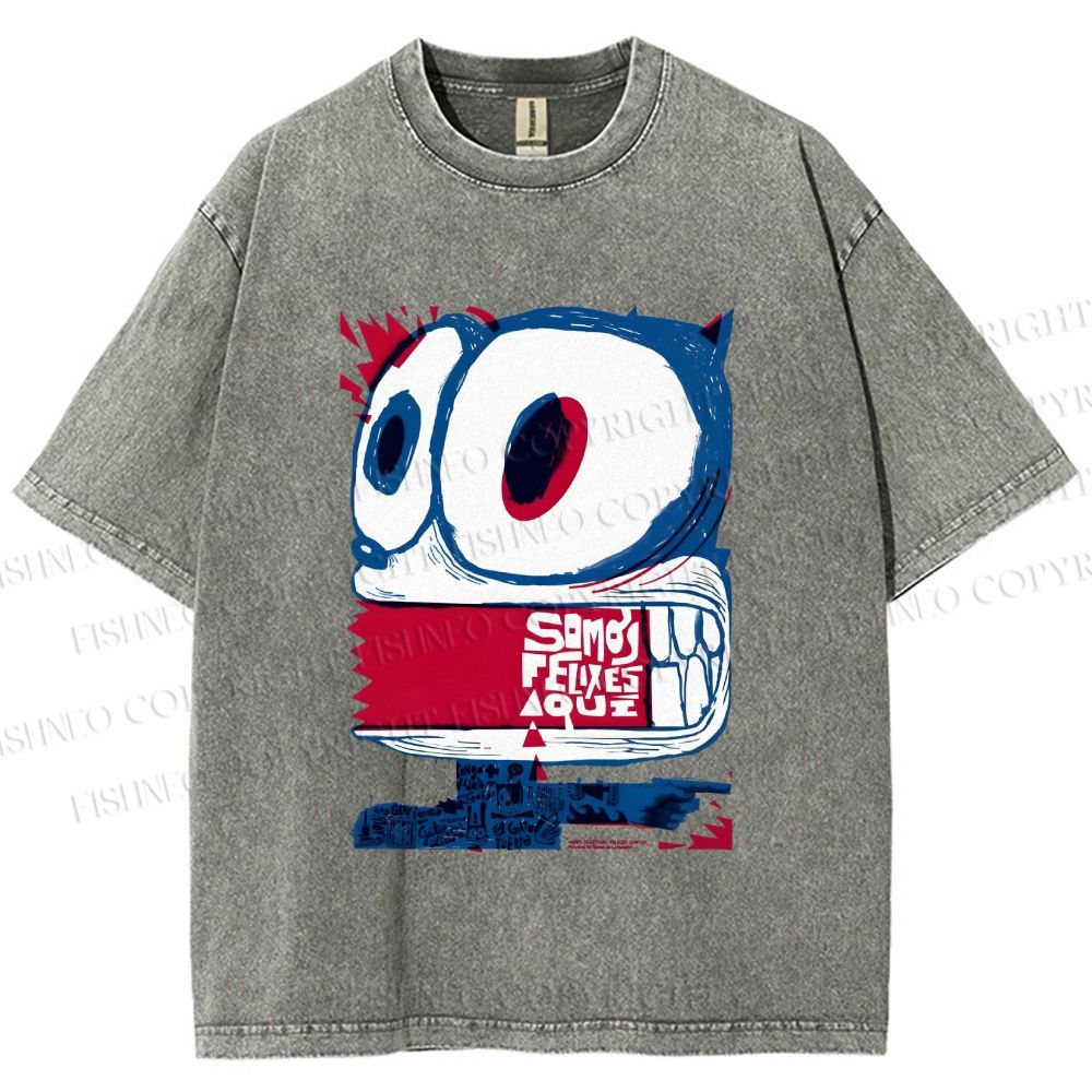 Unisex Silly Cat Printed Washed Tee