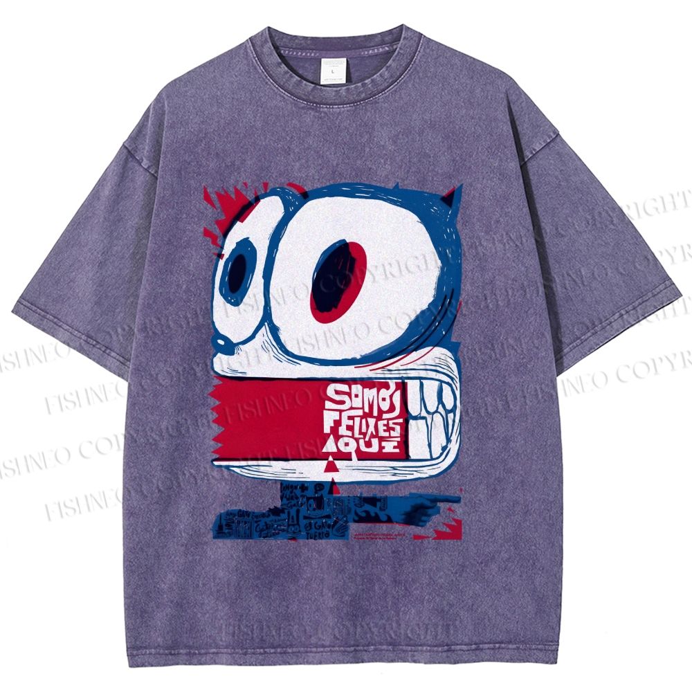 Unisex Silly Cat Printed Washed Tee