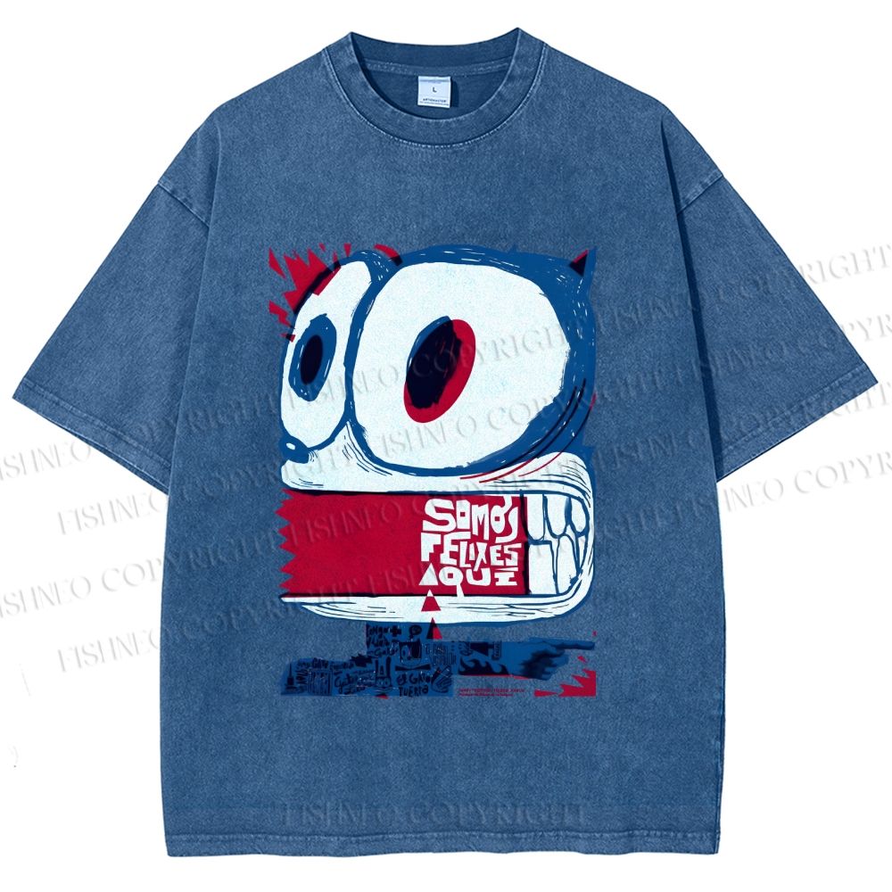 Unisex Silly Cat Printed Washed Tee