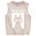Unisex Cat Printed Washed Tank Top
