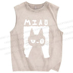 Unisex Cat Printed Washed Tank Top