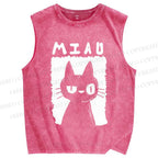 Unisex Cat Printed Washed Tank Top