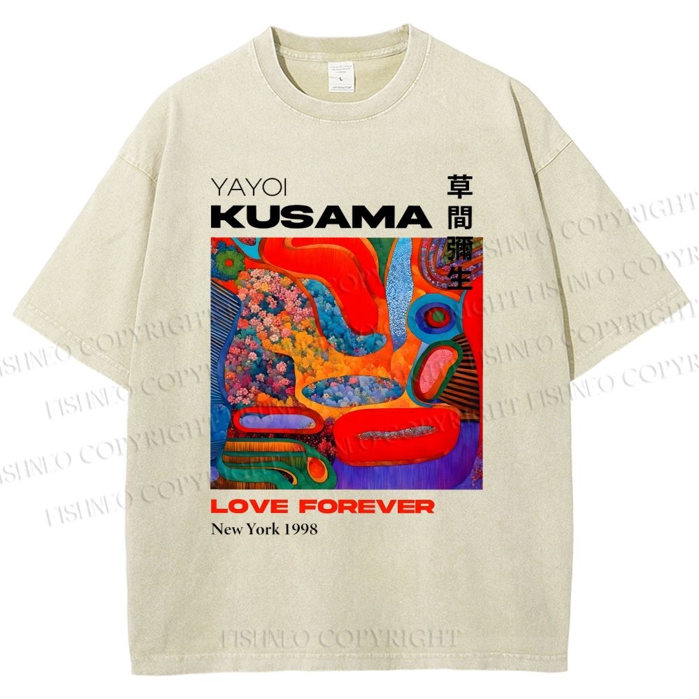 Unisex Yayoi Kusama Art Portraits Printed Washed Tee