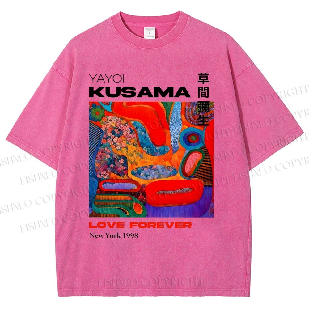 Unisex Yayoi Kusama Art Portraits Printed Washed Tee