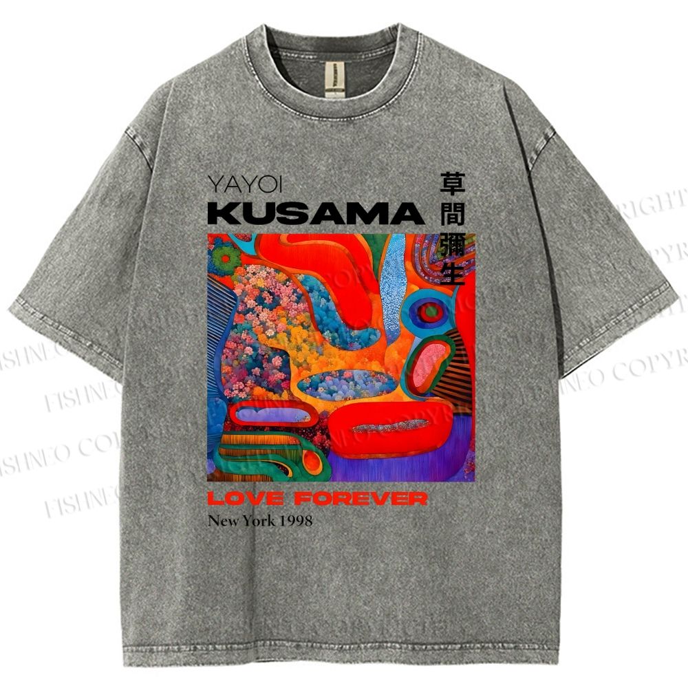 Unisex Yayoi Kusama Art Portraits Printed Washed Tee