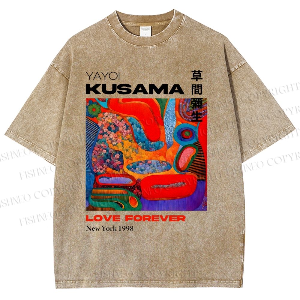 Unisex Yayoi Kusama Art Portraits Printed Washed Tee