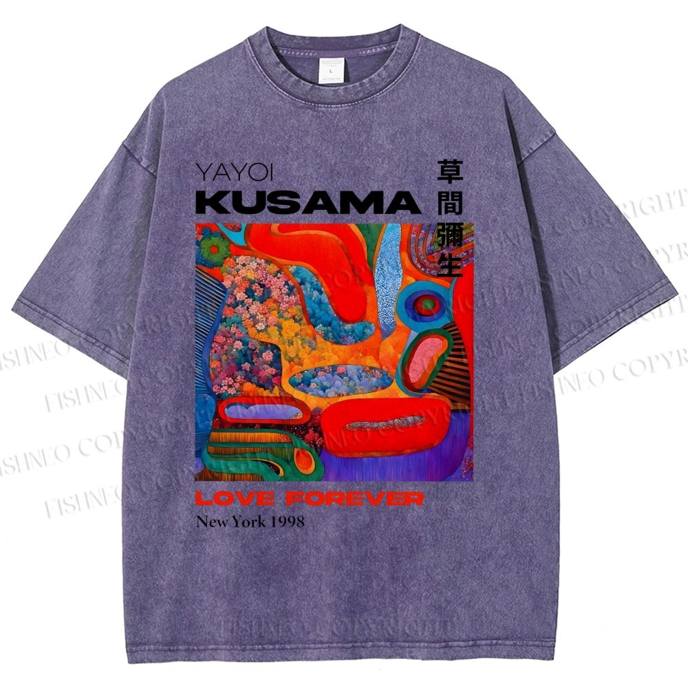Unisex Yayoi Kusama Art Portraits Printed Washed Tee