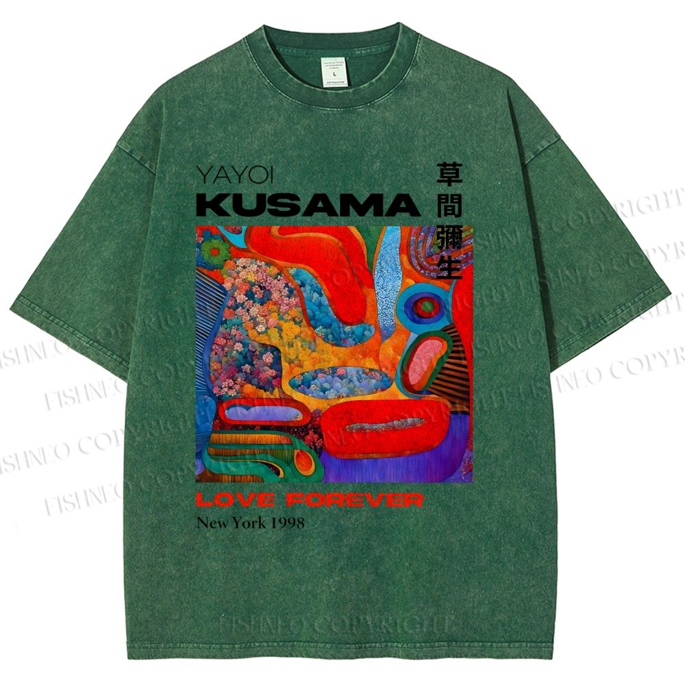 Unisex Yayoi Kusama Art Portraits Printed Washed Tee