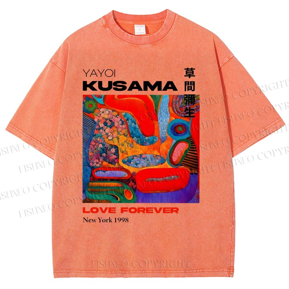 Unisex Yayoi Kusama Art Portraits Printed Washed Tee