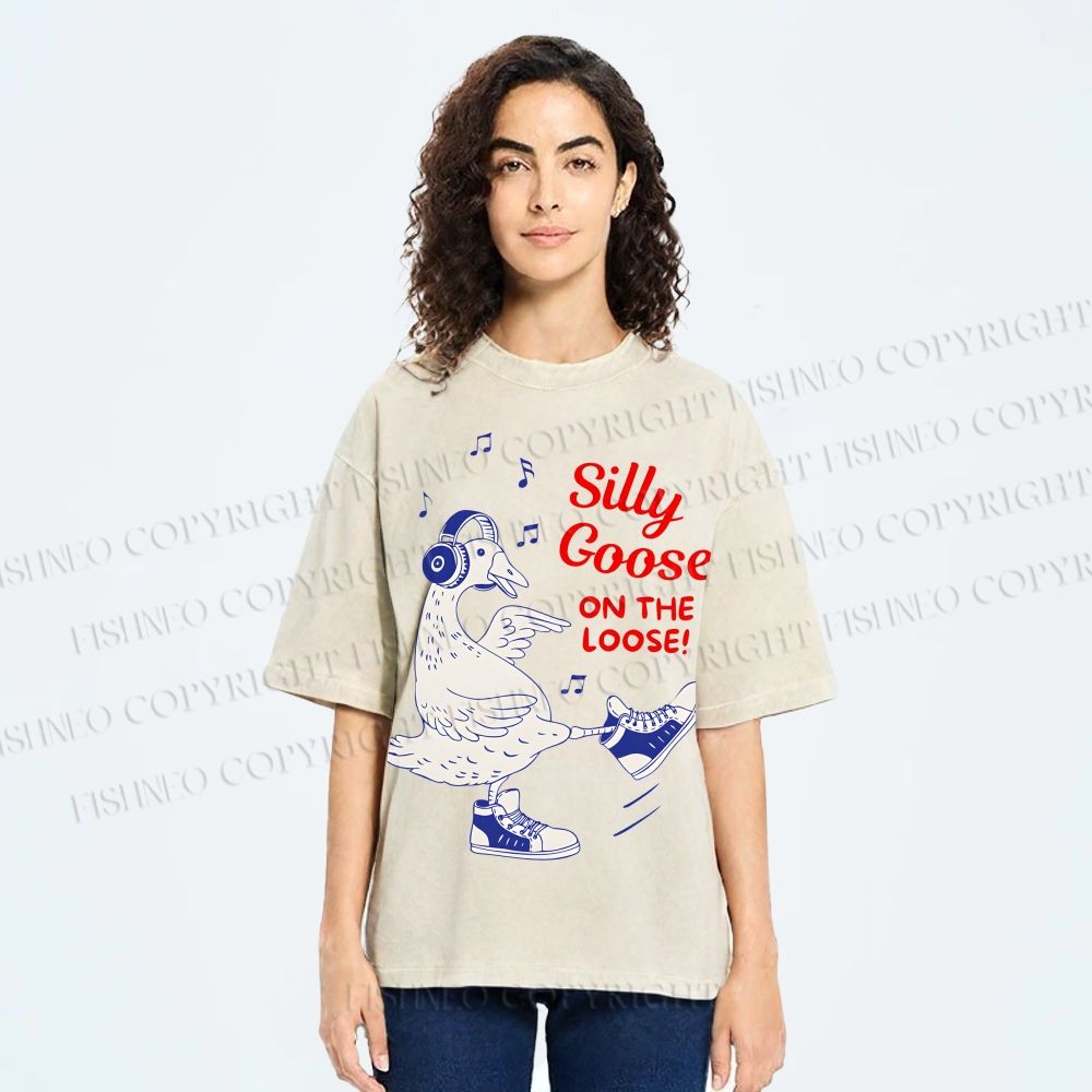 Unisex Silly Goose Printed Washed Tee