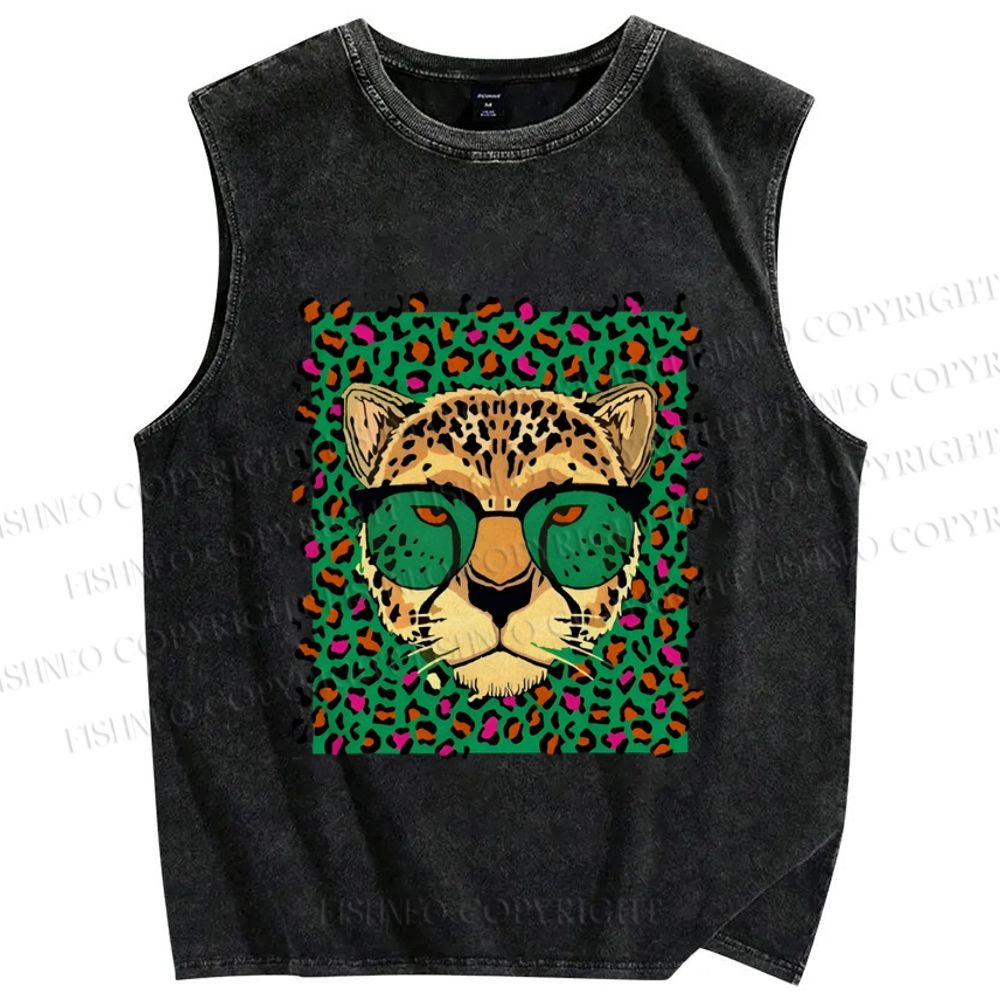 Unisex Leopard Printed Washed Tank Top
