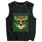 Unisex Leopard Printed Washed Tank Top