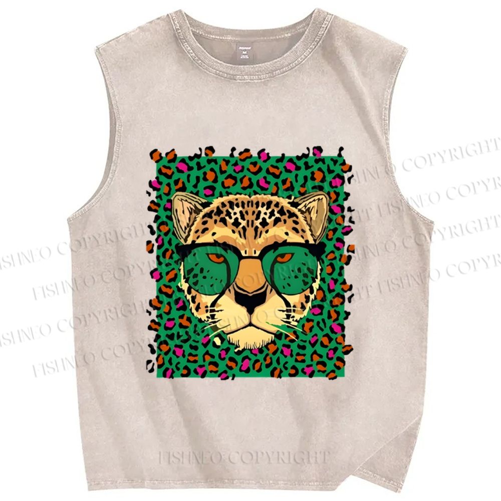 Unisex Leopard Printed Washed Tank Top