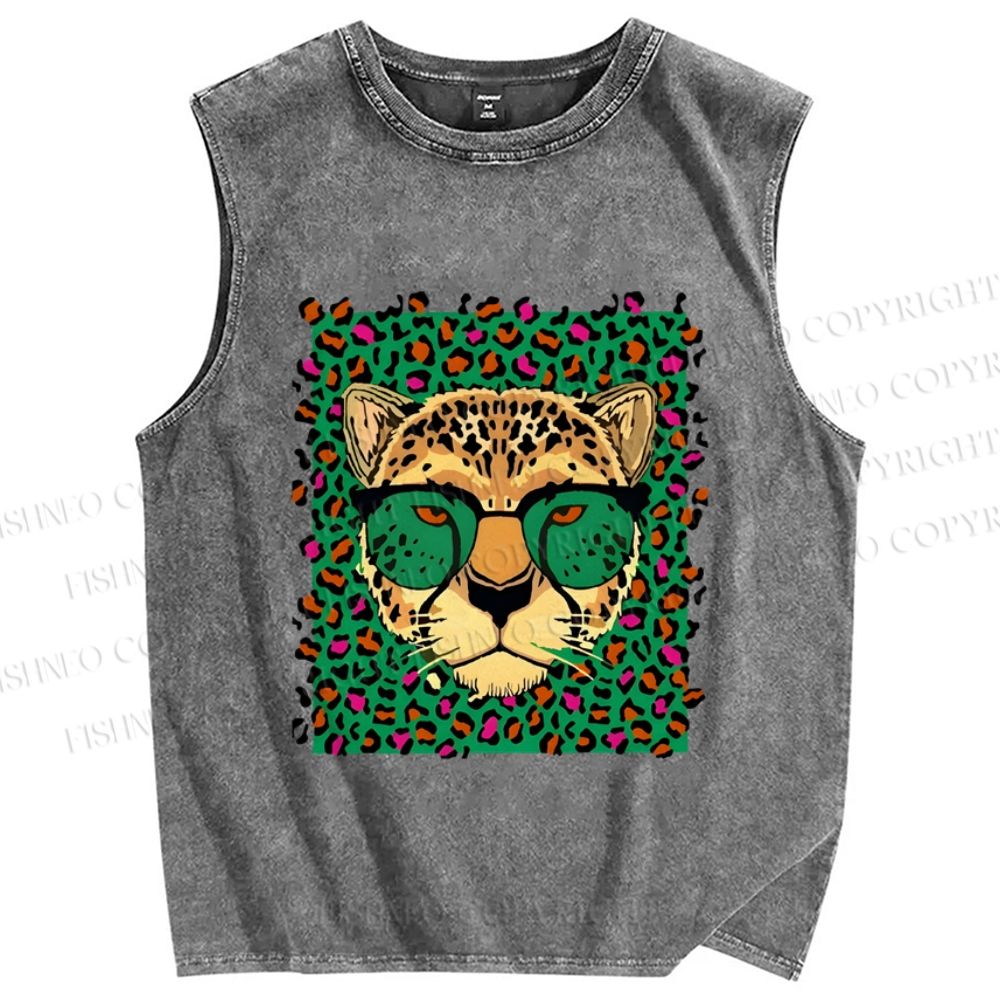 Unisex Leopard Printed Washed Tank Top