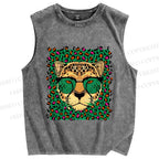 Unisex Leopard Printed Washed Tank Top