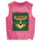 Unisex Leopard Printed Washed Tank Top