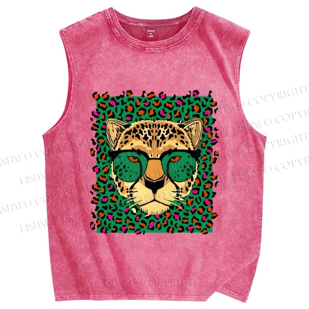 Unisex Leopard Printed Washed Tank Top