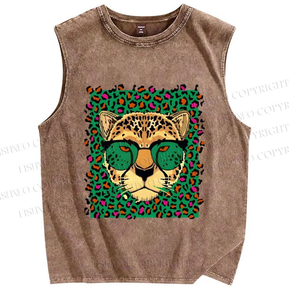 Unisex Leopard Printed Washed Tank Top