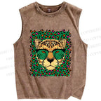 Unisex Leopard Printed Washed Tank Top