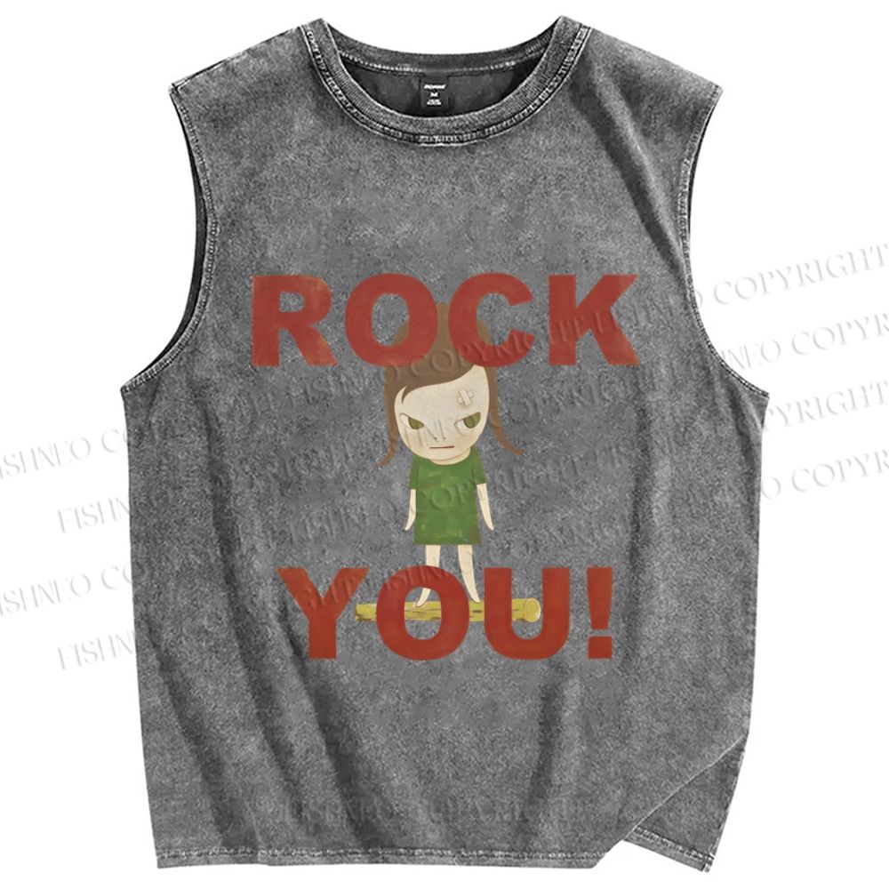 Unisex Yoshitomo Nara Printed Washed Tank Top